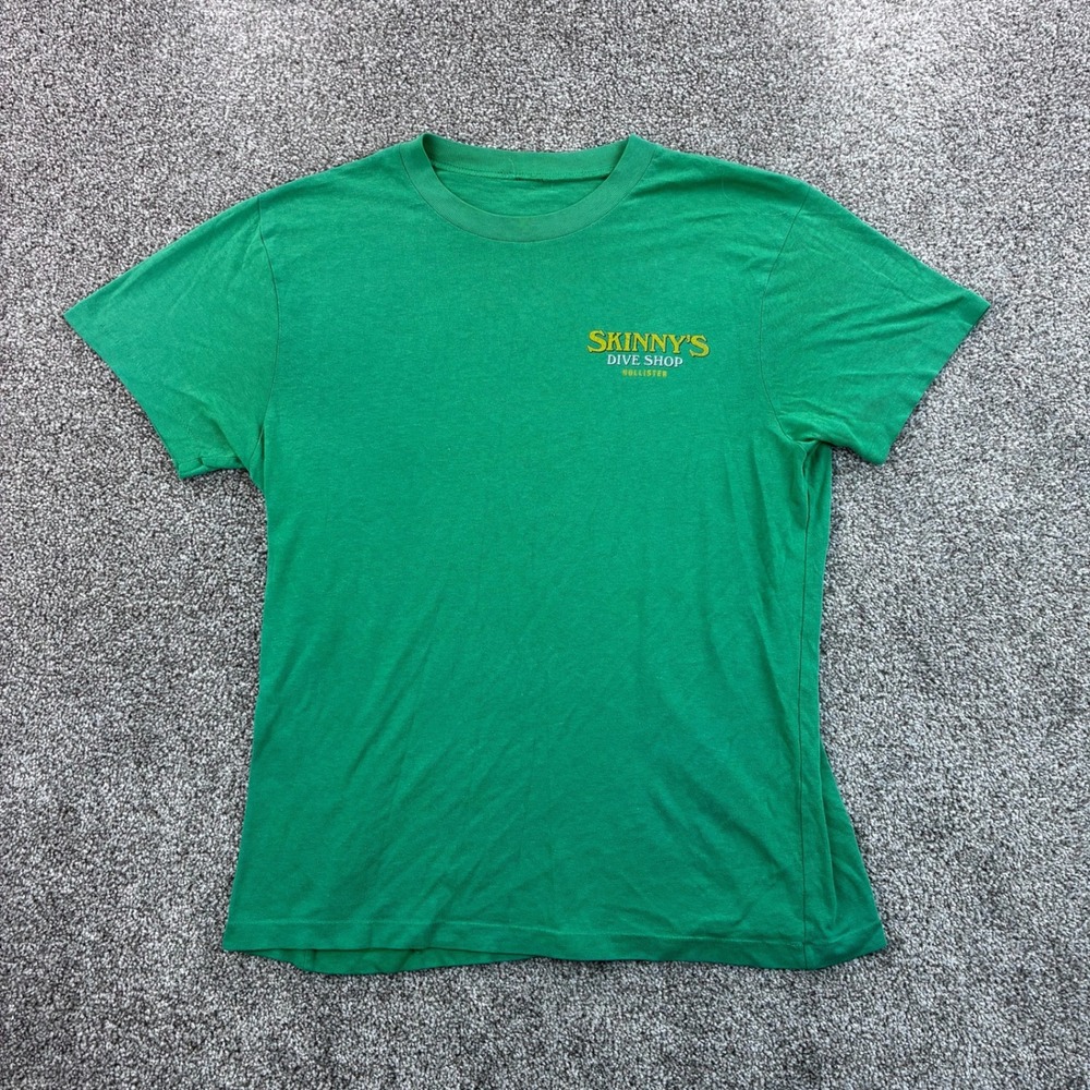 Vintage 80s Hollister Shirt Men's Medium Green Skinny's Dive Shop Surfing